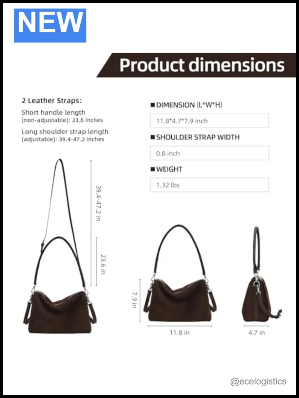Faux Suede Slouchy Hobo Bag Crossbody Shoulder Purse w Adjustable Strap